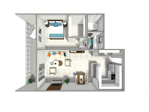 Floor plan for 1 bed, 1 bath, 676 sqft